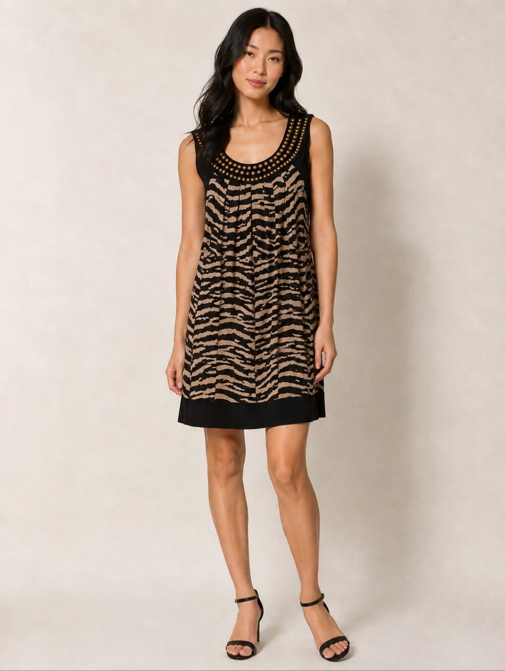 ❤️ MICHAEL MICHAEL KORS TANK DRESS WITH BRASS TONE BEAD STUDDED NECKLINE